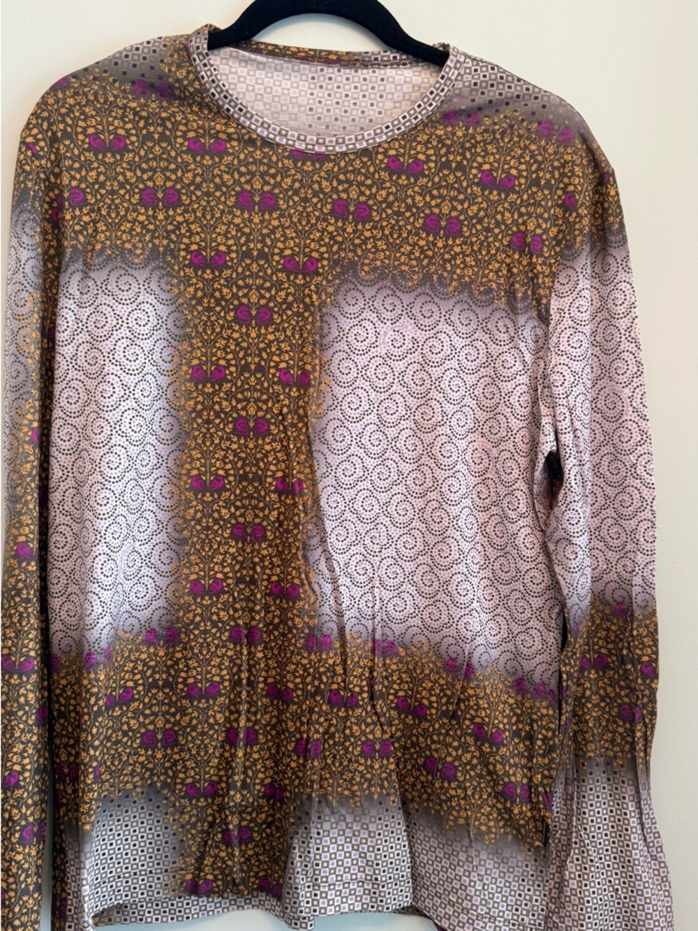 Just Cavalli Long Sleeve Top in Lavender, Gold and Purple